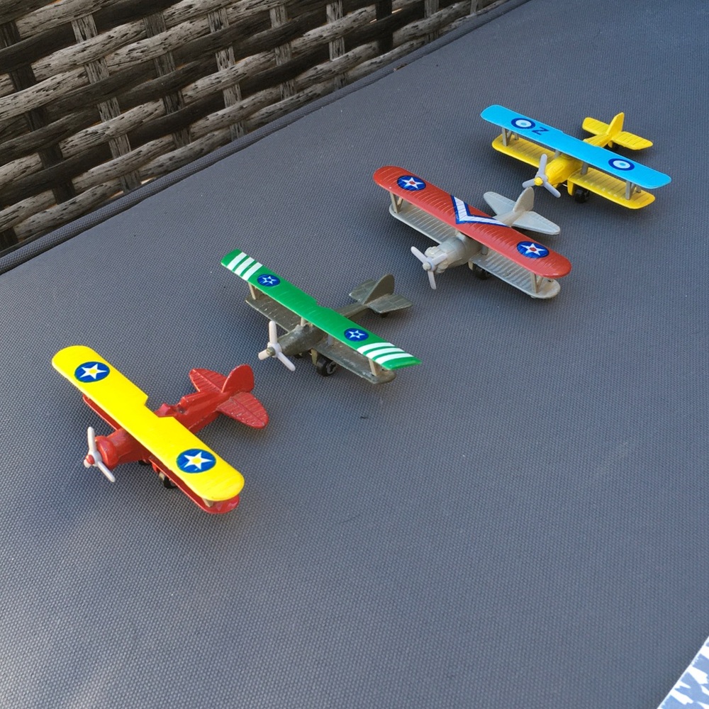 Vintage Miniature Diecast Biplane Toy Set